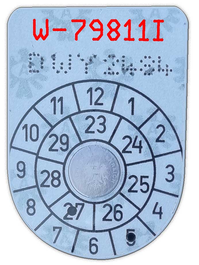 Plakette_W-79811-I_neu_Kennzeichen Plakette nach §57 a KFG mit Kennzeichen