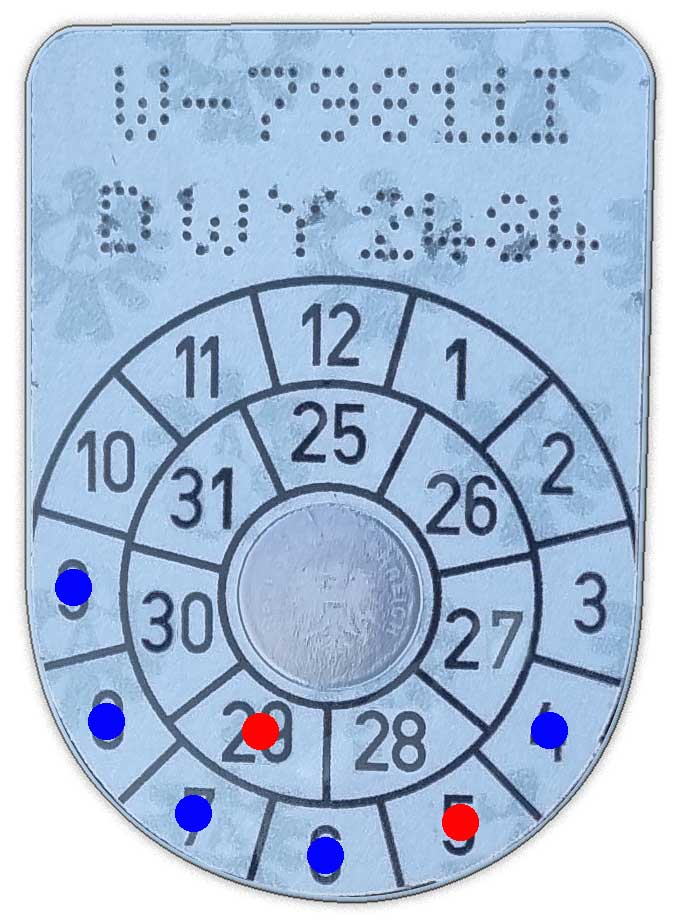 Plakette_W-79811-I_zweite_minus-1-plus-4 §57a-Plakette Mai 2029 mit Toleranz