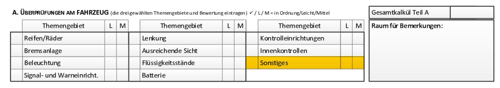 Pruefungsprotokoll-B_Teil-A_Sonstiges Prüfprotokoll für die Klasse B. Teil A - Thema "Sonstiges" hervorgehoben.